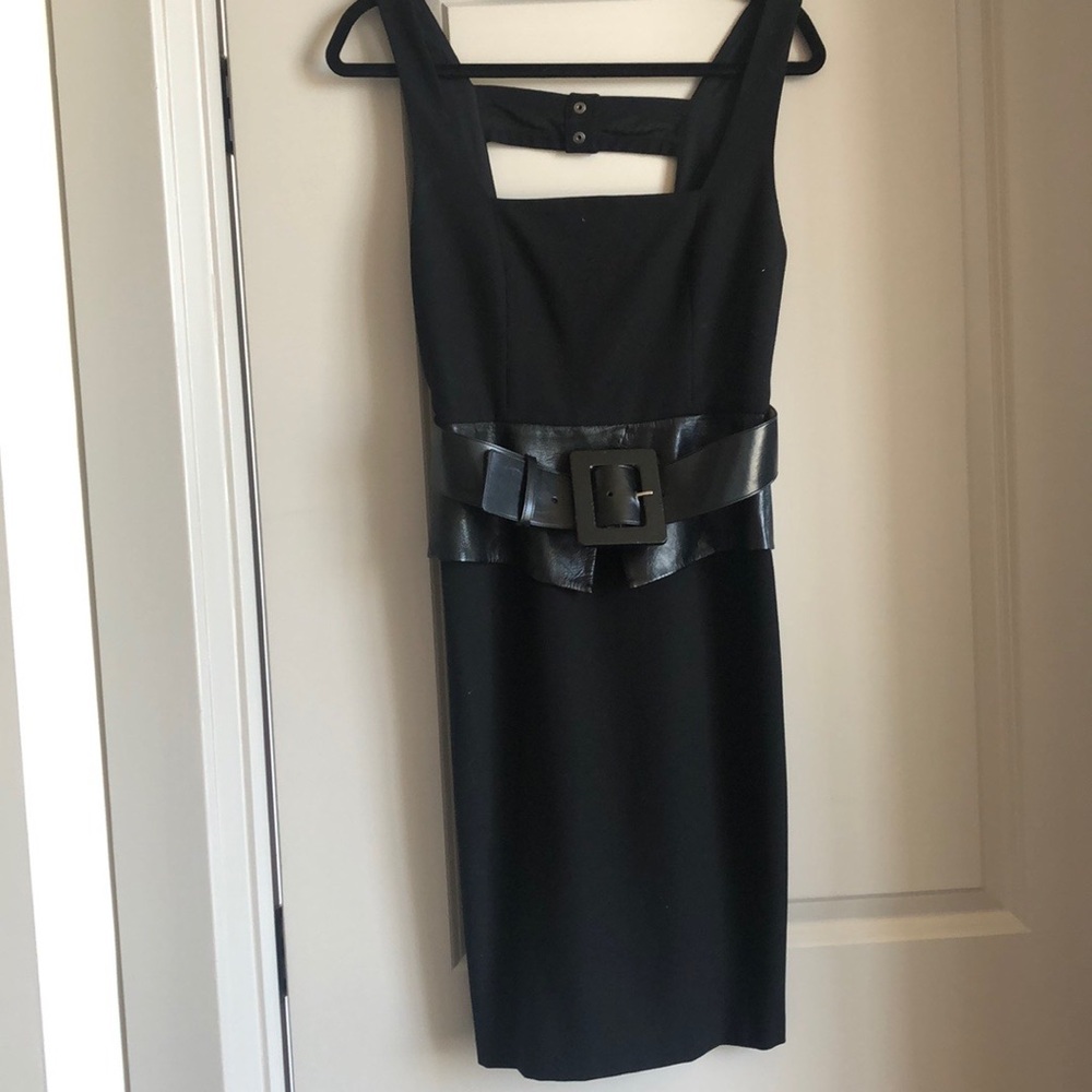Alice + Olivia Maddy Leather-Peplum Dress Black